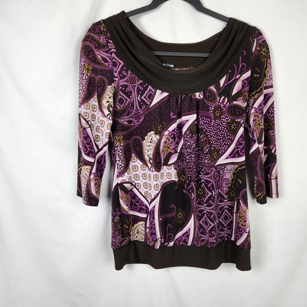 Maurices Womens Blouse Top Shirt Size M Purple Paisley 3/4‎ Sleeve